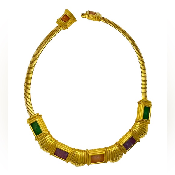 ALEXIS KIRK Rare Gold Plated Semi Precious Stones Vintage Necklace Choker Signed - Picture 11 of 11